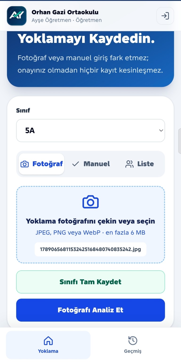 Öğretmen mobil yoklama ekranı